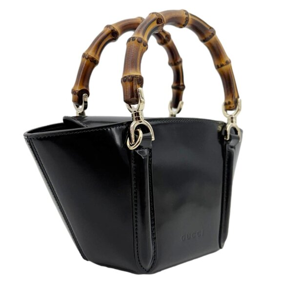 Gucci Bamboo Top Handle Mini Leather Tote Bag Black 805832 - Picture 5 of 16